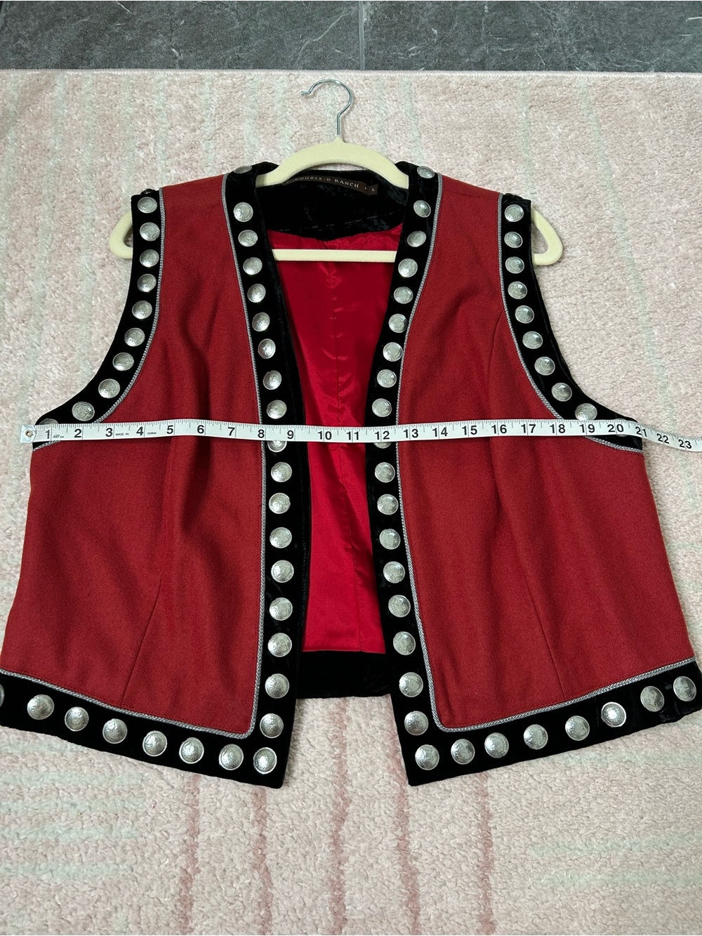 Double D Ranch Black Velvet Red Silver Coin‎ Studded Western Vest Size Large - Picture 8 of 10